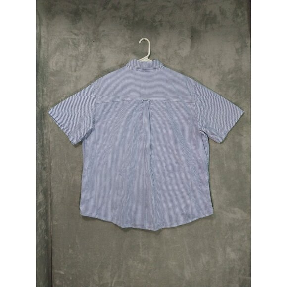 Chaps Shirt Mens 2XL XXL Blue White Striped Seersucker Short Sleeve Button Down - Picture 2 of 6